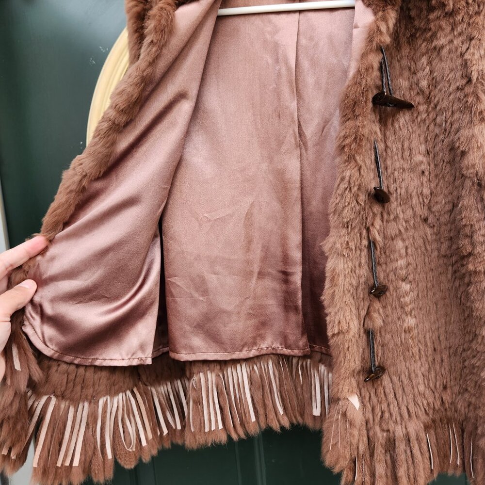 Lavee Brown Knitted Rabbit Fur Vest with Satin lining Large - Picture 10 of 11
